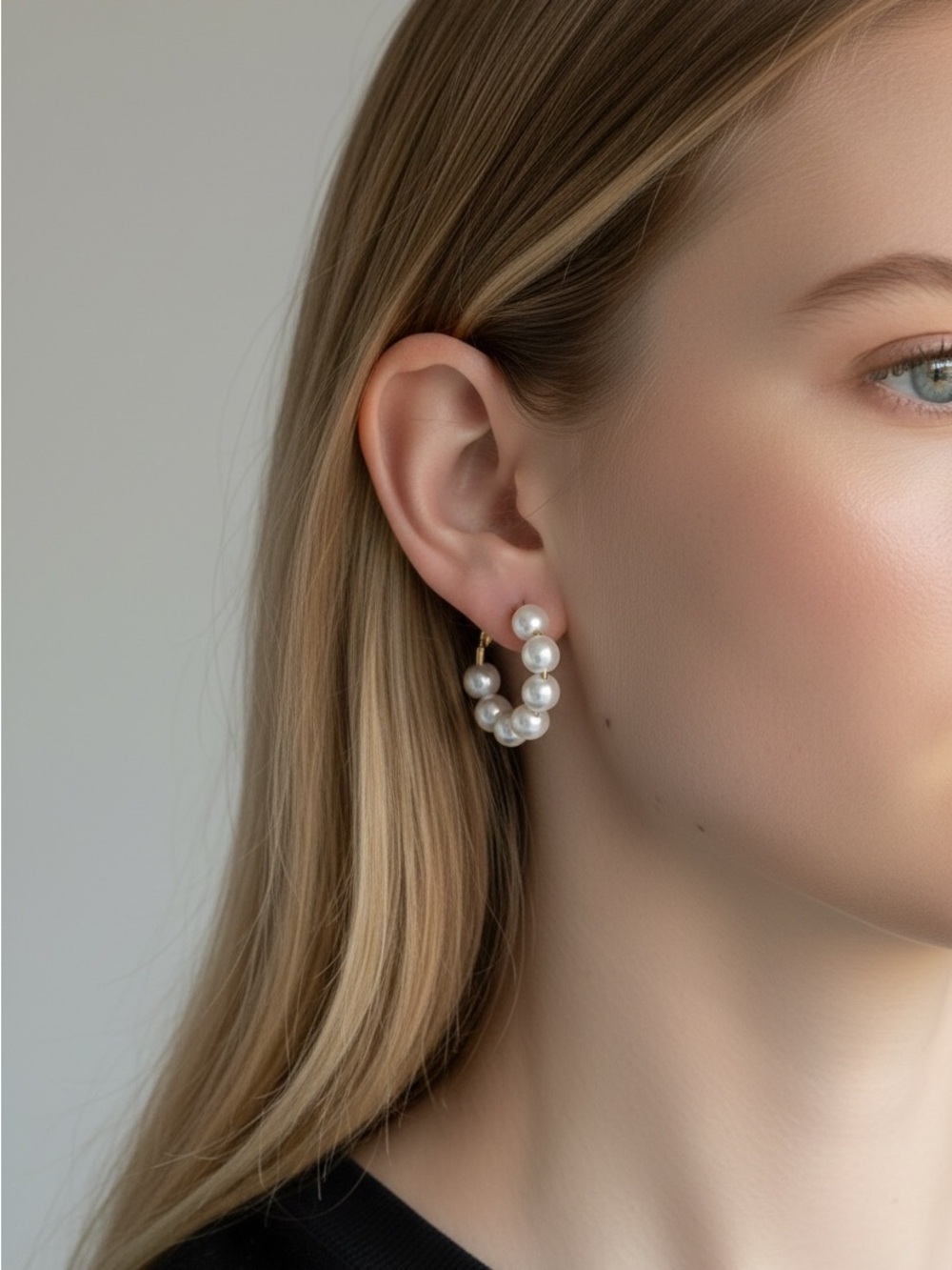10/23 Pearl Beaded Hoop Earrings - White Pearls